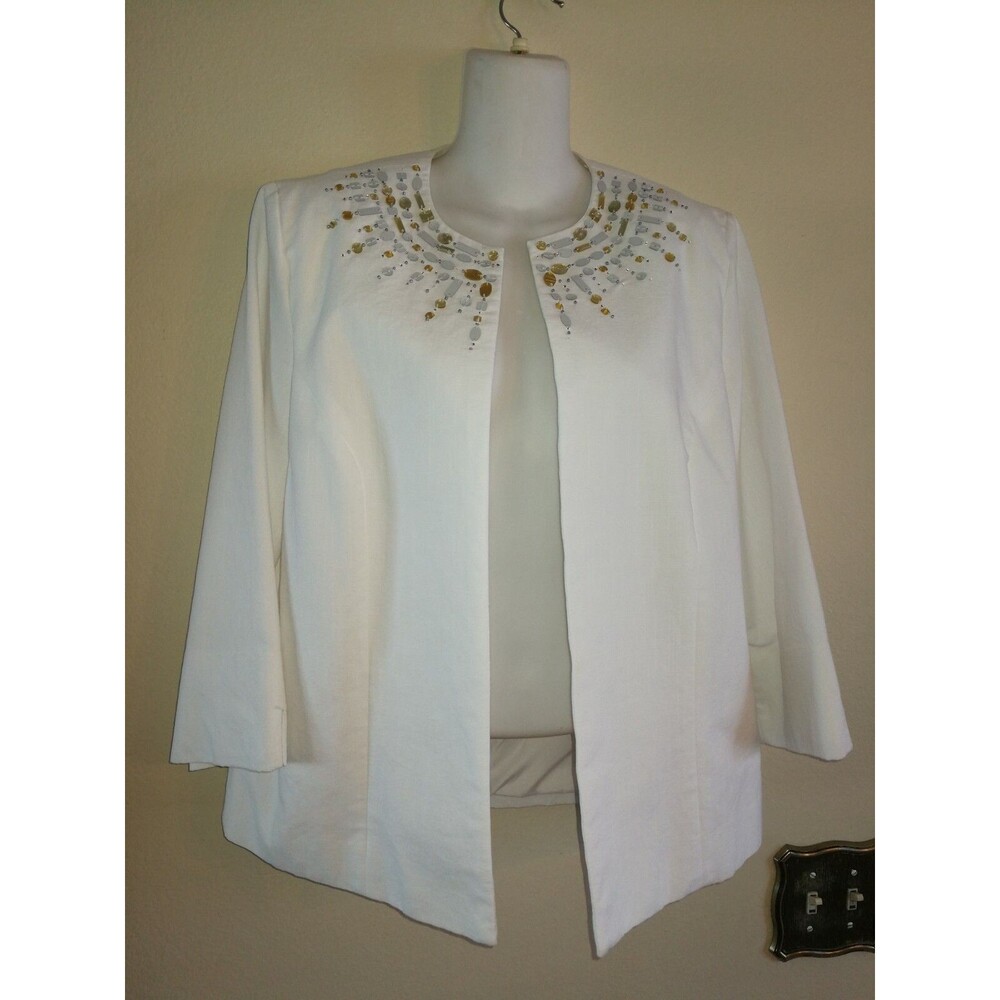 Women's Nice Alfred Dunner White Cotton Open Front Jacket Size 8